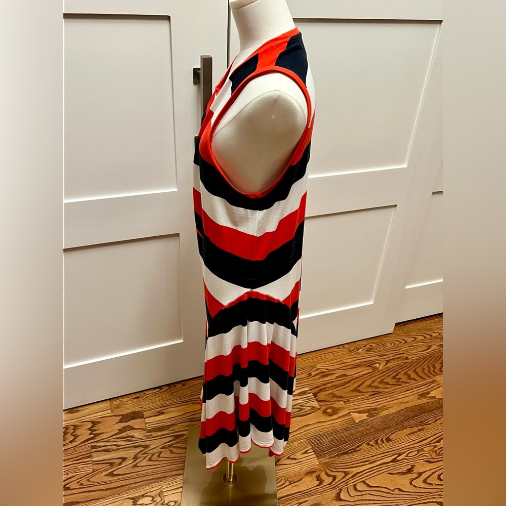 Banana Republic Asymmetrical Orange, Navy, and Cream Dress- Size Large Tall - Picture 9 of 14